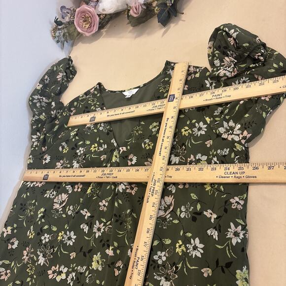 Time & True Floral Blouse 3X/22W Green V-Neck Long Sleeve Lined Plus Size Tunic - Picture 10 of 12